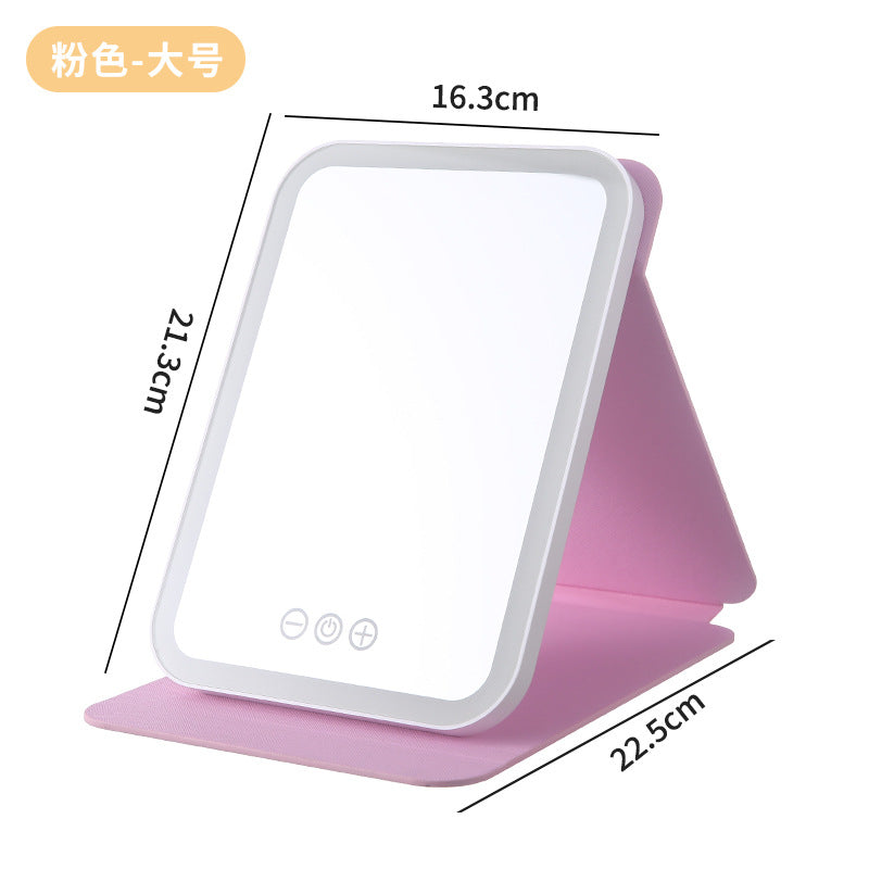 Led makeup mirror with light - portable, foldable, storage, home, dorm, desktop, household, travel, glass beauty mirror