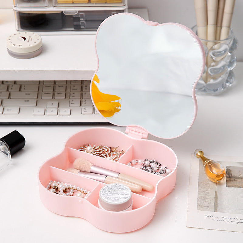 Jewelry storage makeup mirror four-leaf clover desktop folding makeup mirror student mirror dormitory plastic home mirror