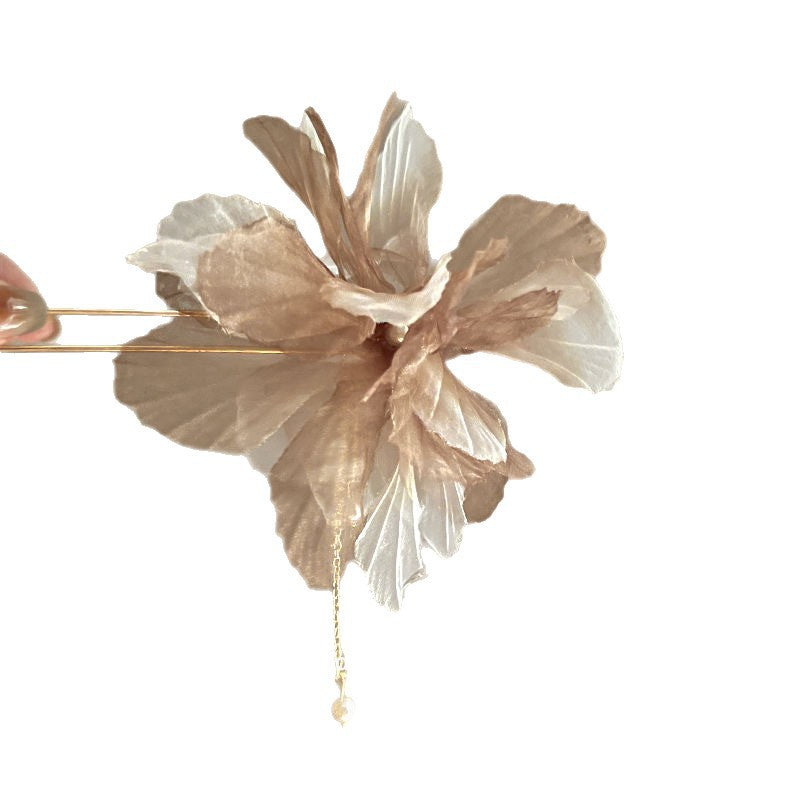 Dead leaf butterfly chiffon flower bead hairpin elegant tassel u-shaped hairpin new chinoiserieclassy hairpin fairy