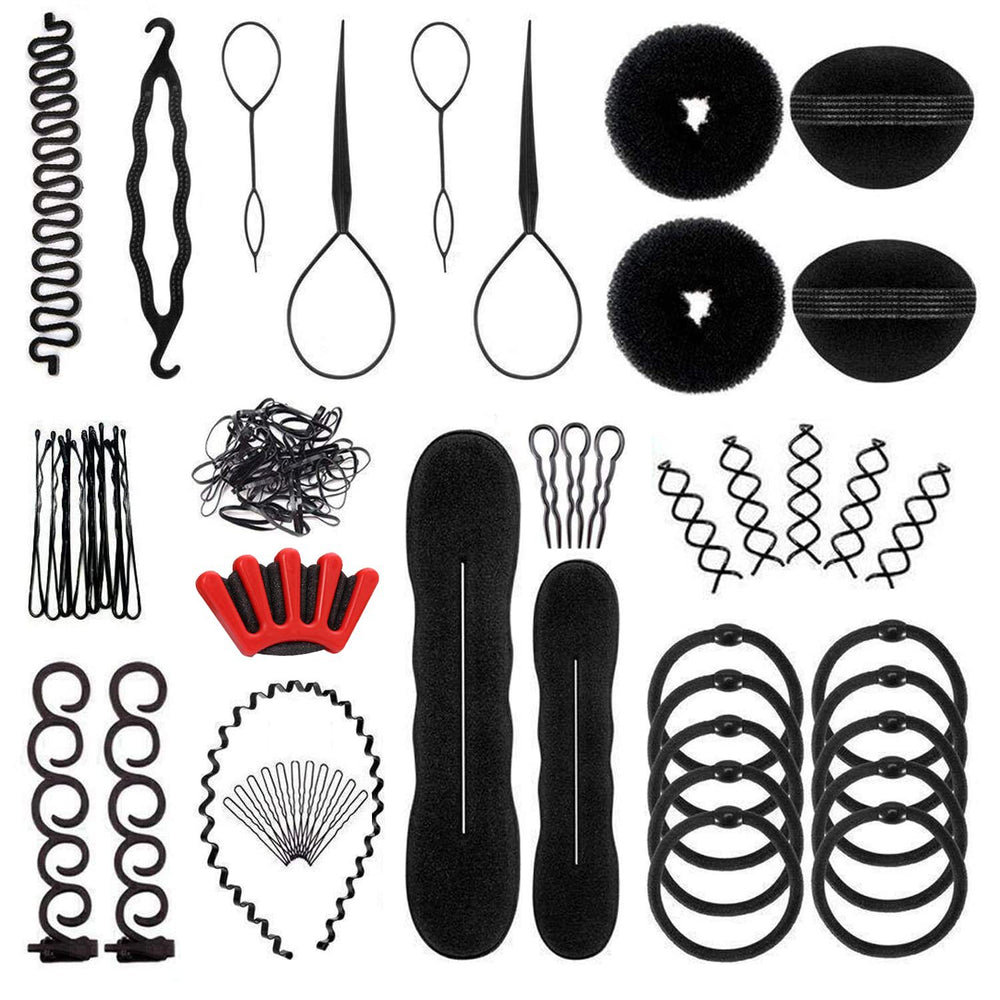 Hair styling supplies: 54-piece hair bun maker set - includes hair pins, hair styling tools for chignon, flower bun, and other hairstyles