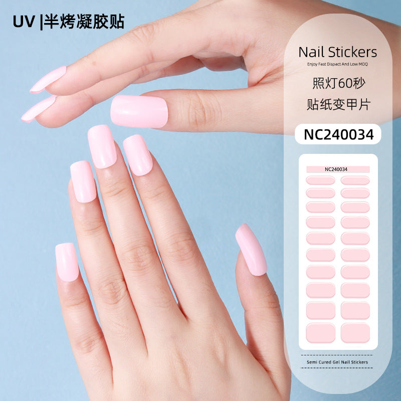 Zhengxiang factory customized korean solid color gel nail stickers uv light therapy semi-cured nail art stickers wholesale amazon