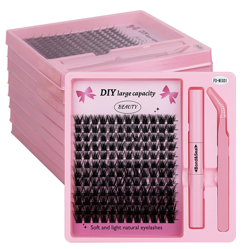 popular european and american false eyelashes diy segmented eyelashes single cluster glue style chemical fiber thick cluster eyelashes set