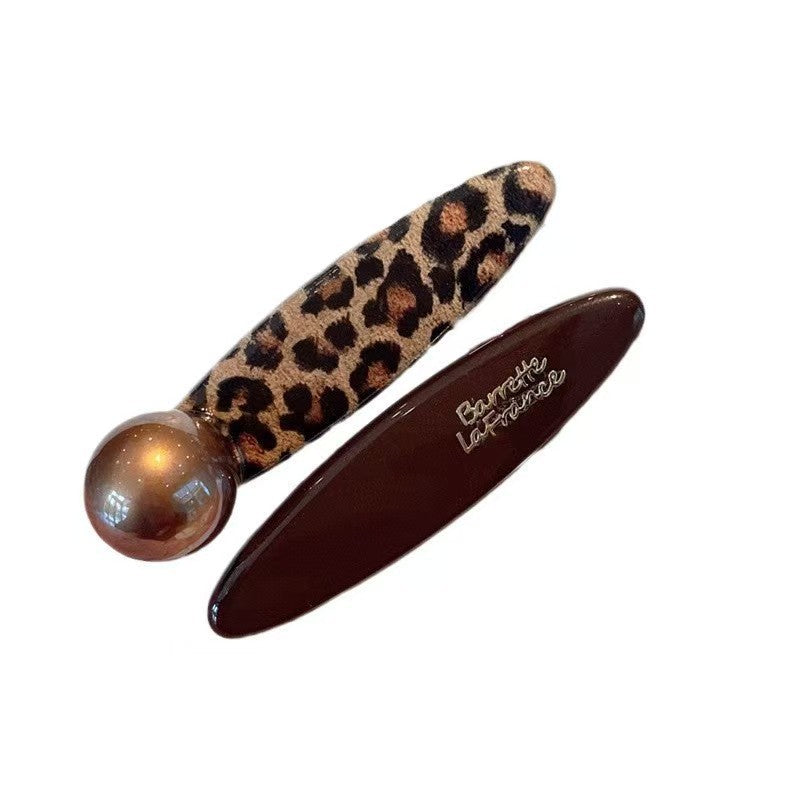Small gold label letter leopard print duckbill clip one-word clip hairpin casualretro style side clip bangs clip hairpin hair accessories