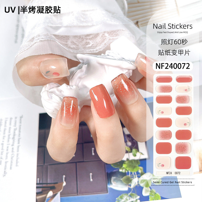 Zhengxiang custom gel nail art stickers french bronzing uv phototherapy semi-cured nail stickers ice transparent nail art stickers wholesale