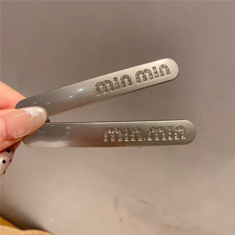 Korean new silver-gray metallic rhinestone letter hair clip - bangs clip, flyaway hair, minimalist chic hair accessory, high-end style