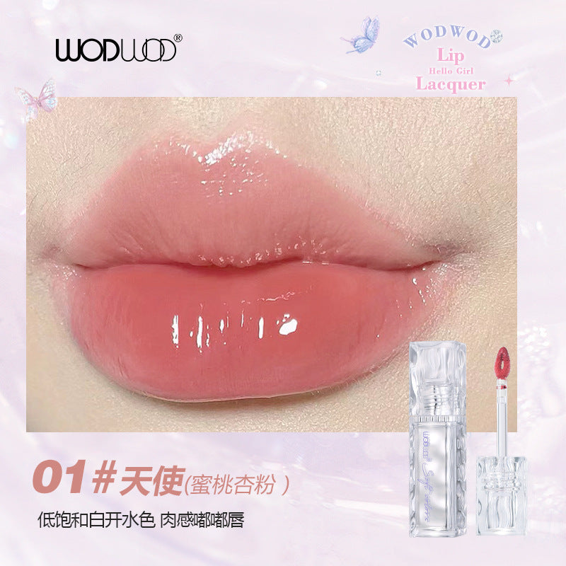 Wodwod mirror light water-permeable color-locking lip glaze clear water-gloss mirror quick-drying film-forming not easy to stick to the cup gray pink lipstick
