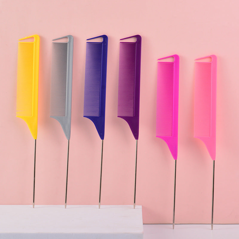 Hair comb sectioning highlight pointed tail steel needle comb tony cover hairdresser hair comb colorful wig comb wholesale