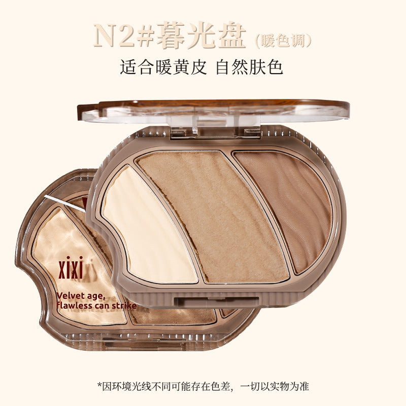 Makeup xixi light and shadow easy-to-paint contouring powder palette to modify contours, brighten stereo highlights, shadows and nose shadow all-in-one palette