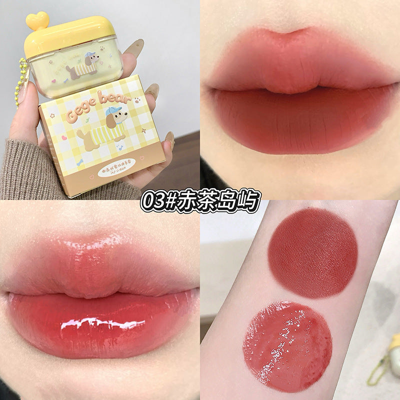 Gege bear bright velvet matte two-color lip glaze water-gloss mirror matte matte matte matte cup-resistant and non-fading lip mud
