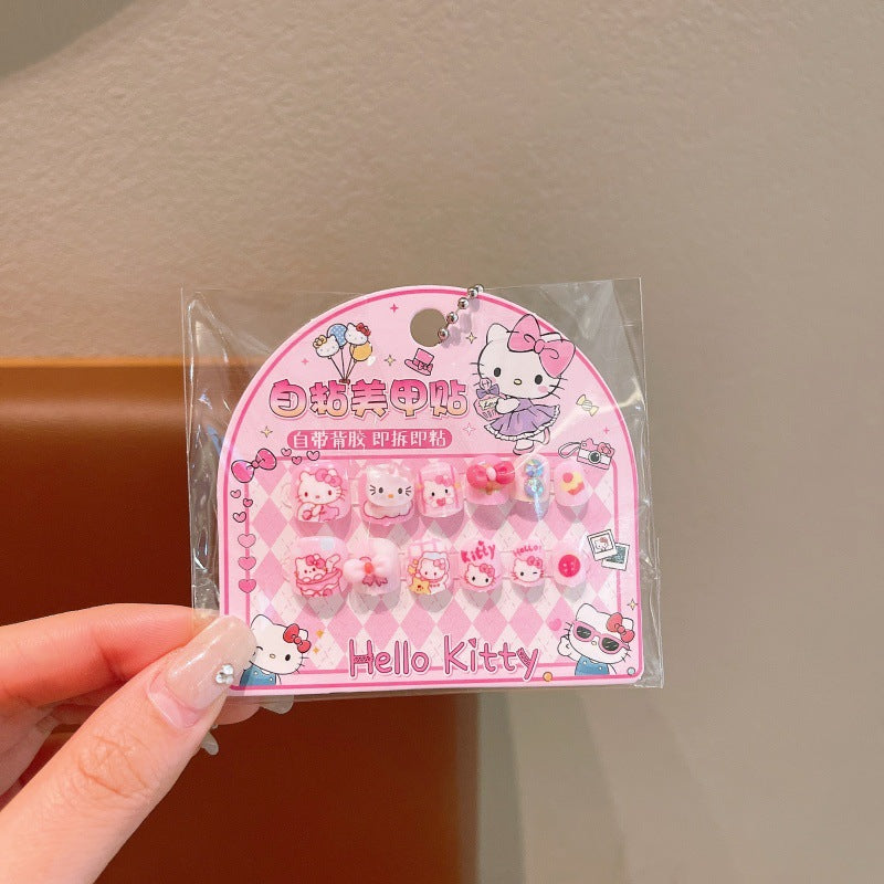 Sanrio cartoon cat my melody rhinestone nail art stickers 3d self-adhesive nail decals decorative nail pieces for little girls