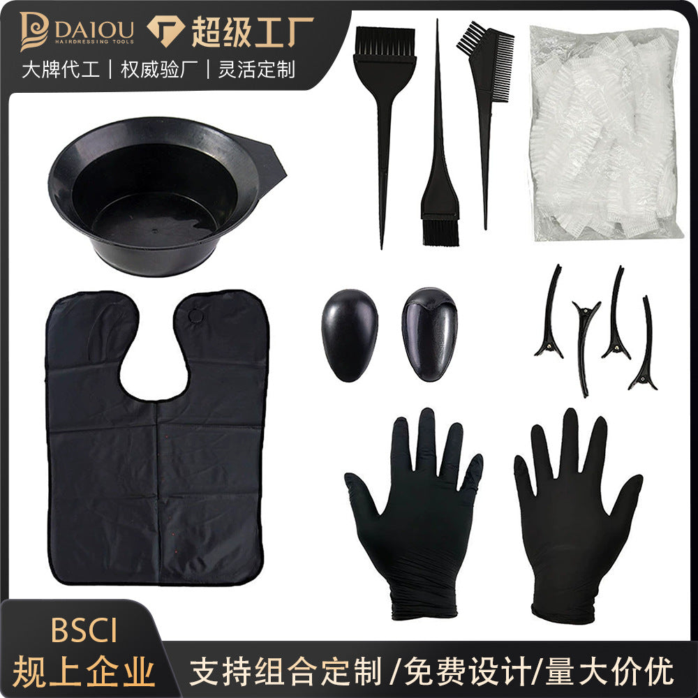 Hair dyeing set tools, baking oil hairdressing supplies, disposable set, hair salon gloves, cloth, hair dyeing comb, complete cross-border set