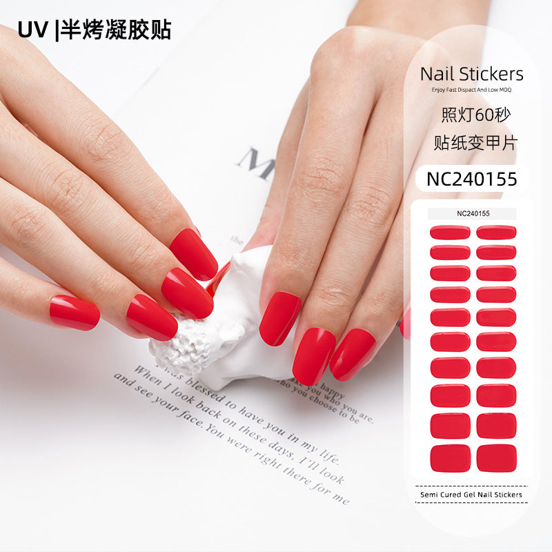 Zhengxiang custom gel nail stickers - solid color korean uv light therapy semi-cured nail stickers - waterproof cross-border wholesale