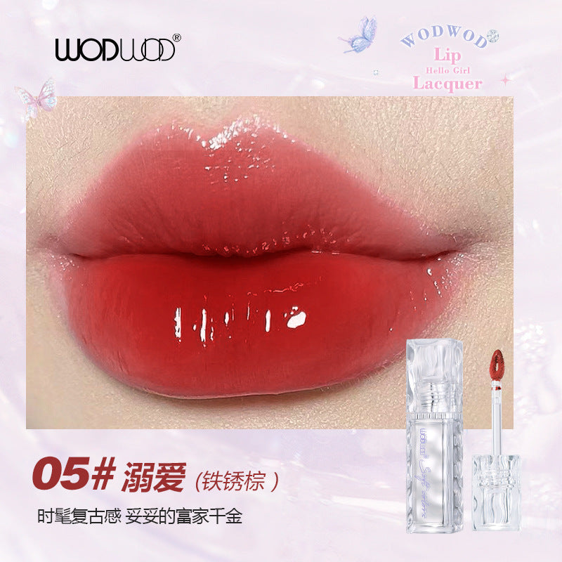 Wodwod mirror light water-permeable color-locking lip glaze clear water-gloss mirror quick-drying film-forming not easy to stick to the cup gray pink lipstick