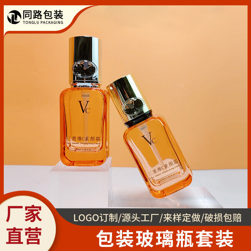 Ready-to-ship cosmetic glass bottles and packaging materials: 40ml essence ampoule glass bottles, pump-style essential oil dispensing bottles, direct from the manufacturer