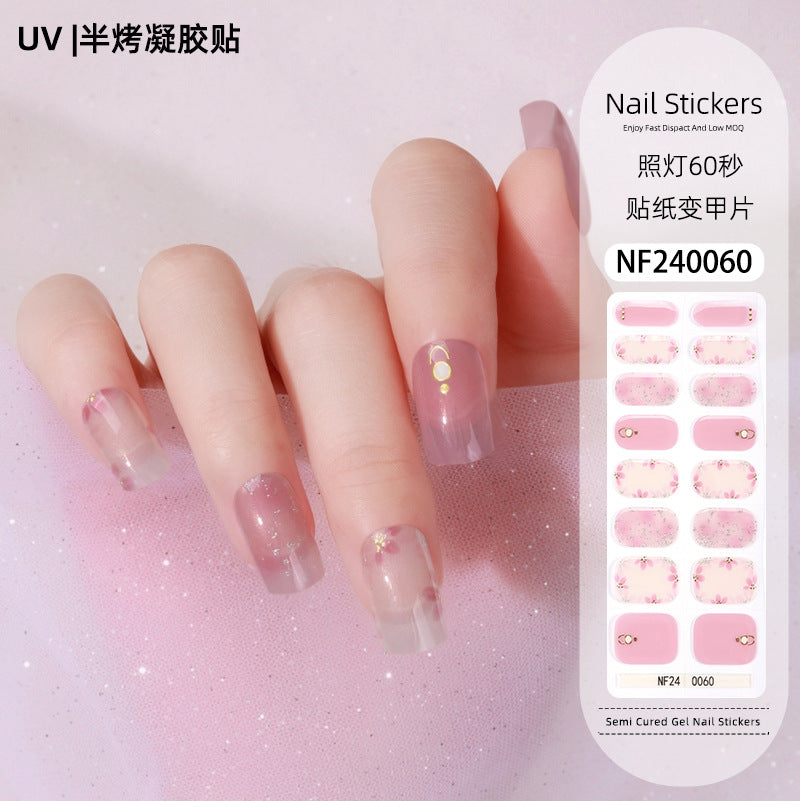 Zhengxiang custom gel nail art stickers french bronzing uv phototherapy semi-cured nail stickers ice transparent nail art stickers wholesale