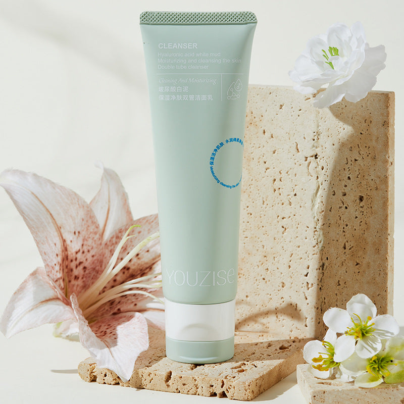 Youzise double tube facial cleanser for men and women, refreshing, moisturizing, oil control, purifying and makeup removing two-in-one facial cleanser 120g