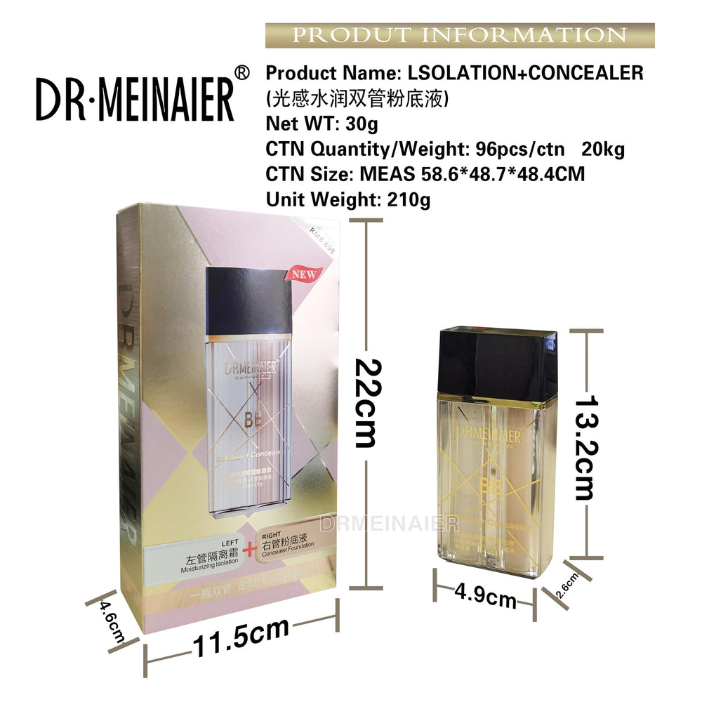 light-sensing moisturizing double-tube isolation cream + liquid foundation, nude skin nourishing foundation, light nude makeup liquid foundation