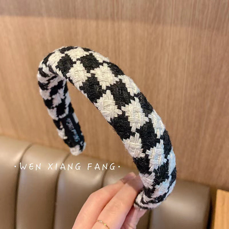 Houndstooth fabric headband for women easiest for match outing high skull hair press wide-brimmed hairpin headband popular 2024 new arrival