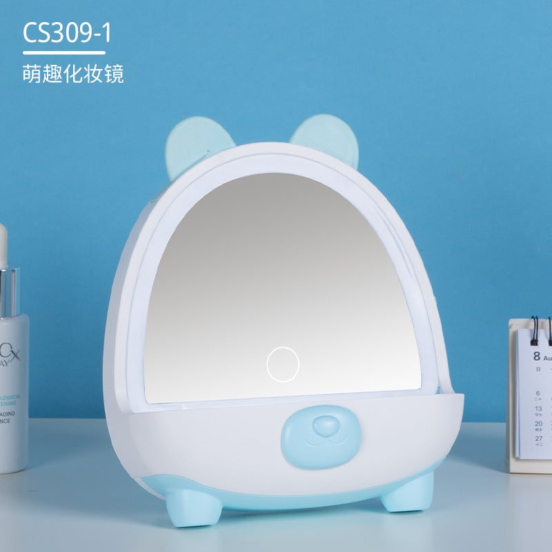 Cute makeup mirror portable mirror led rechargeable makeup mirror with light plastic storage home desktop home mirror