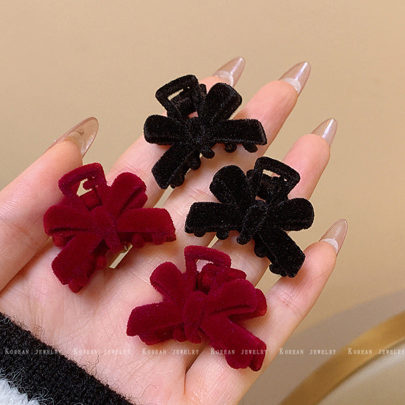 Fall and winter flocking bow princess head clip 2024 new forehead bangs broken hair clip half-tied side hair accessories for women