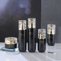 New cosmetic glass bottle set packaging: 120ml lotion/essential oil glass bottles & 30g cream/emulsion sample vials