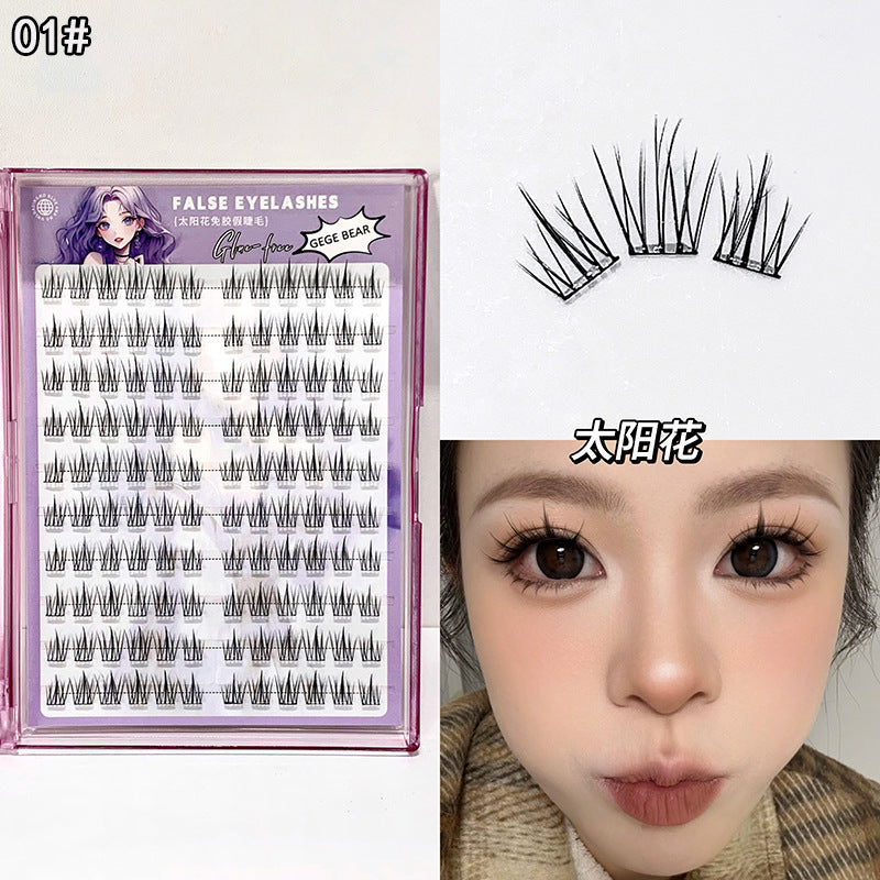 Gege bear self-adhesive glue-free false eyelashes - natural sunflower trilogy, individual cluster segmented manga eyelashes