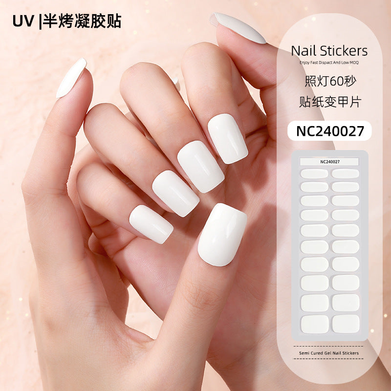 Zhengxiang factory customized korean solid color gel nail stickers uv light therapy semi-cured nail art stickers wholesale amazon