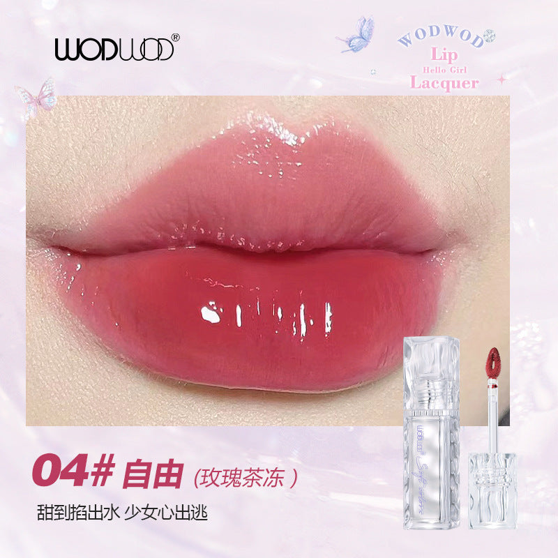 Wodwod mirror light water-permeable color-locking lip glaze clear water-gloss mirror quick-drying film-forming not easy to stick to the cup gray pink lipstick