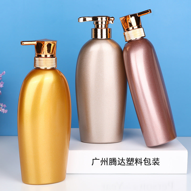 600ml refillable plastic empty bottle with pump for liquid body wash, shampoo, and conditioner - pet with metallic finish