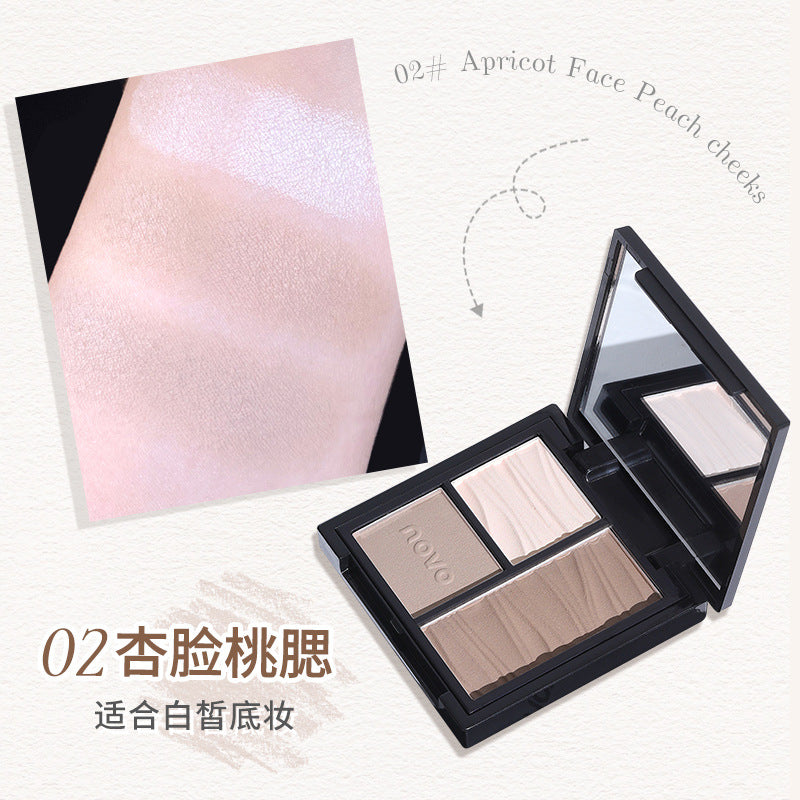Novo sculpting multi-effect tri-color contour palette - all-in-one face sculpting, highlighting, contouring, and nose shadow palette for women