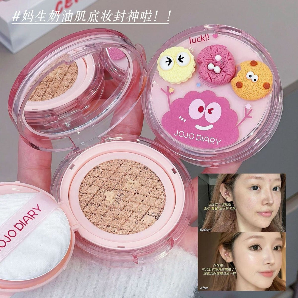 Jojo diary lucky cookie cushion bb cream - concealing, long-lasting, seamless finish, transfer-resistant, student-friendly foundation