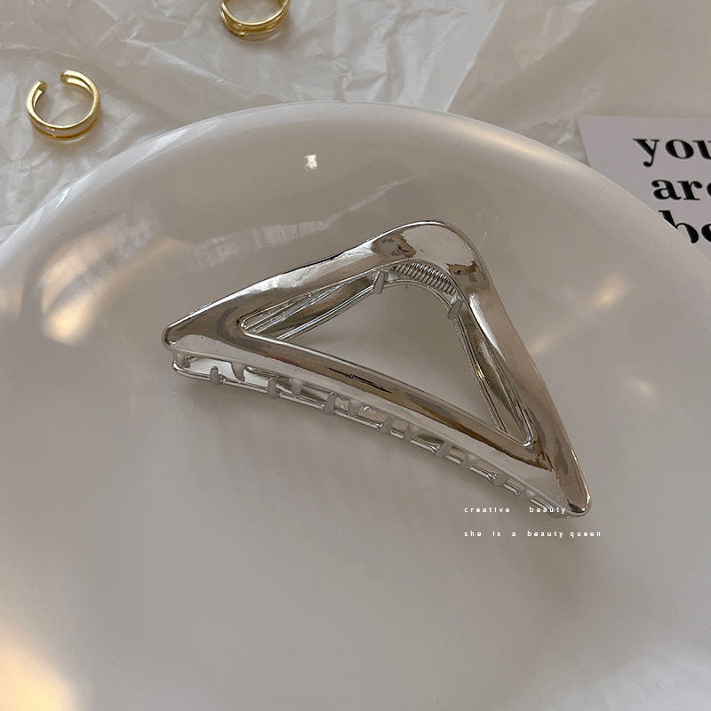 Classy metal triangle hairpin for women's back of head, elegant popular gripper, large shark clip, headwear