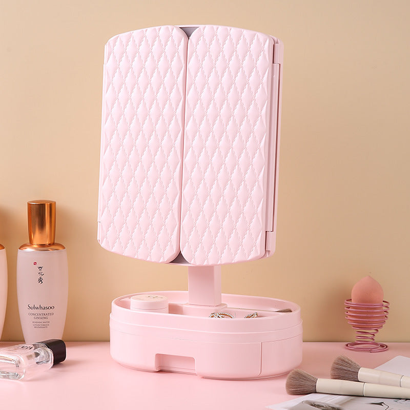 Led makeup mirror with light, rechargeable vanity mirror, desktop rotating fill light mirror, plastic storage, home & living