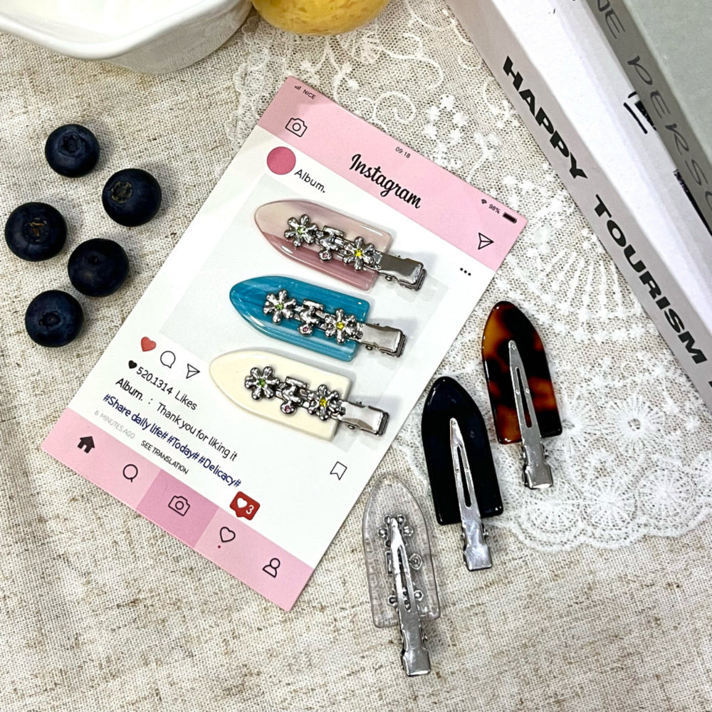 New arrivalk-style small flower metal edge clip seamless acetate duckbill clip bangs clip cute hair accessories hairpin hair root