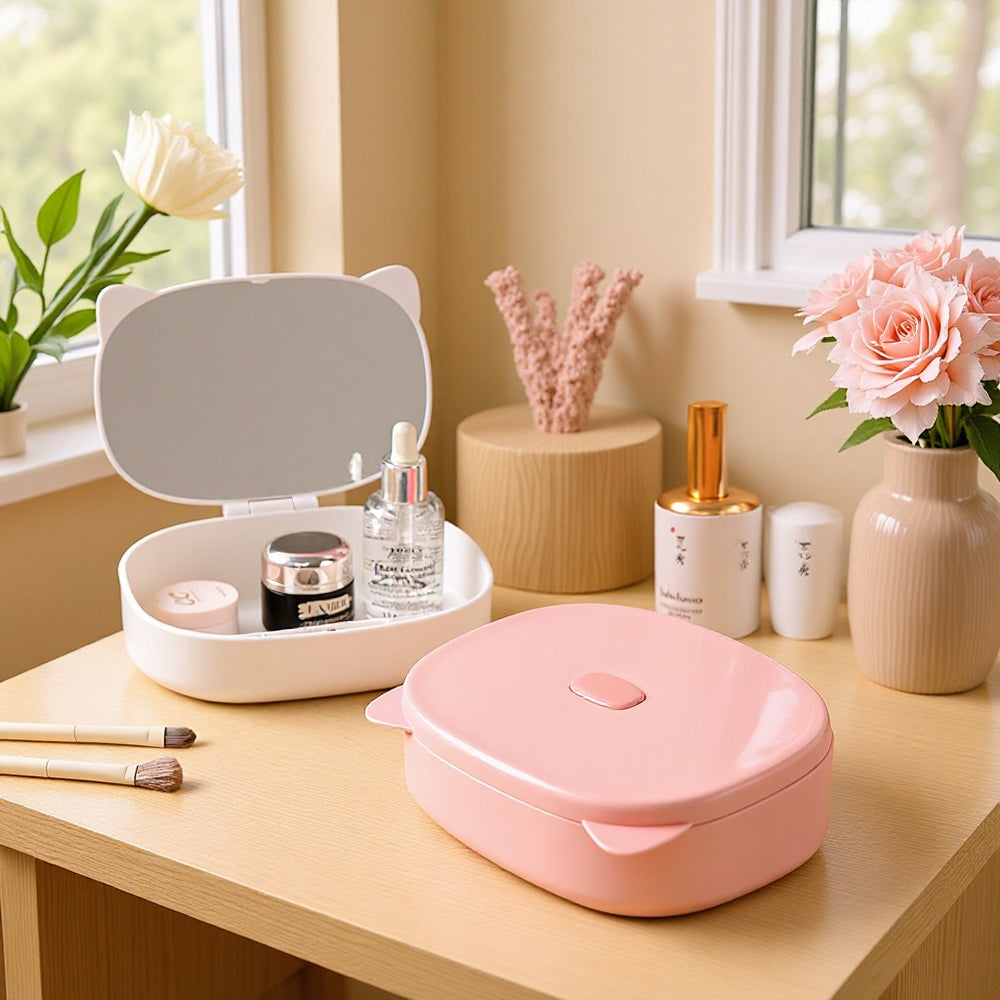 Cat ear storage makeup mirror - student dorm, plastic, home use, beauty mirror, touch-up mirror, portable home glass mirror