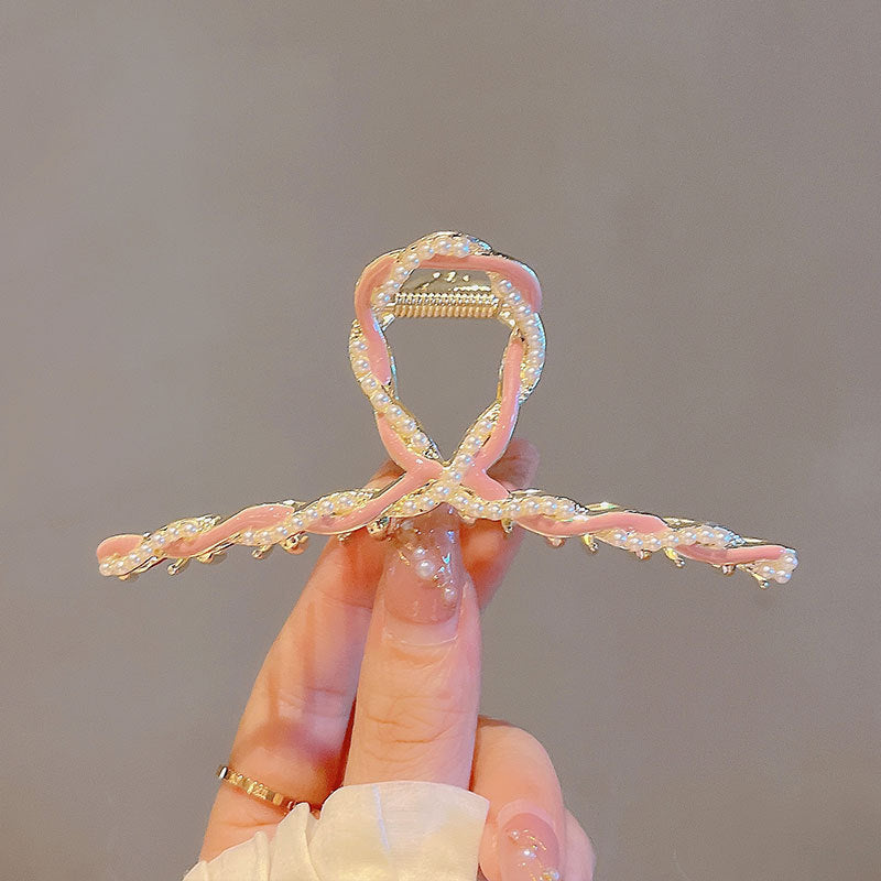 Classy pearl twist hairpin for women summer back of head gripper colorful drip glaze clip large stylish headwear