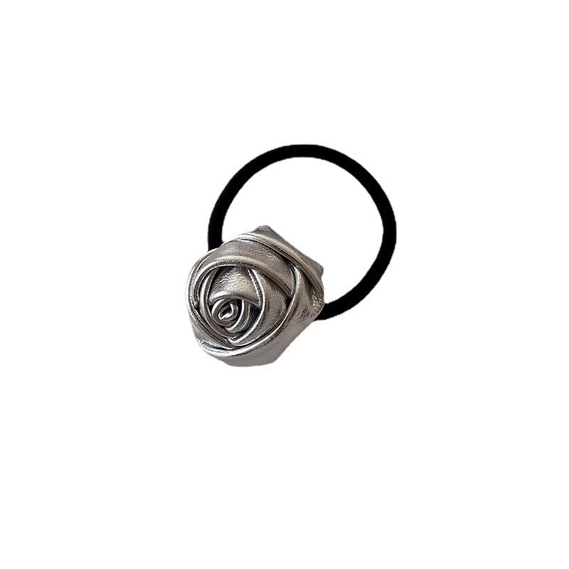 Casual leather rose flower hairpin k-style flower hair tie high ponytail hair rope side broken hair hairpin female headwear