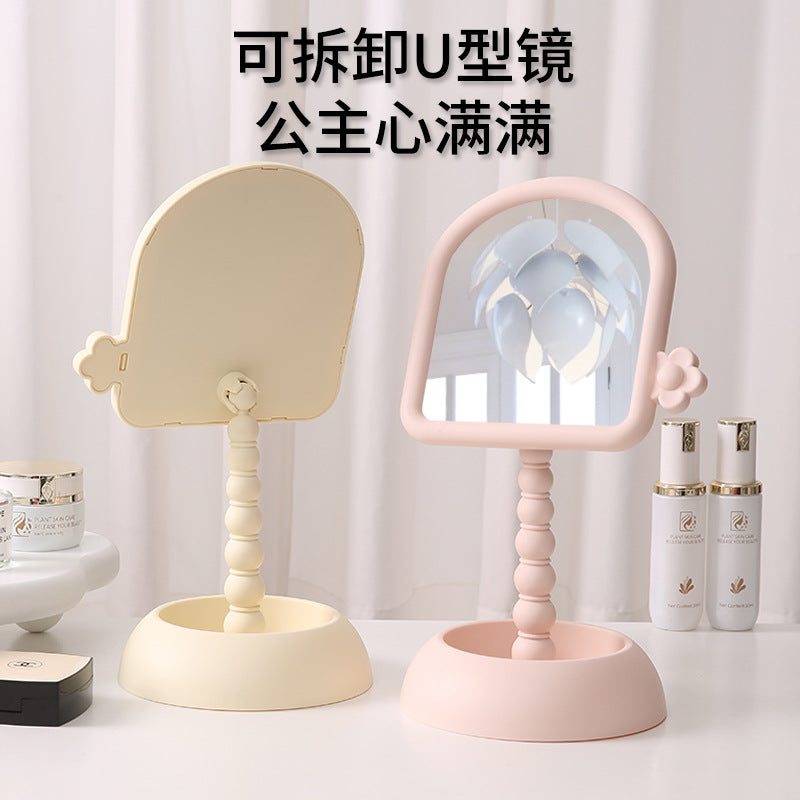 Plastic desktop pearl cosmetic mirror - rotatable square home mirror with storage for dorms and living spaces