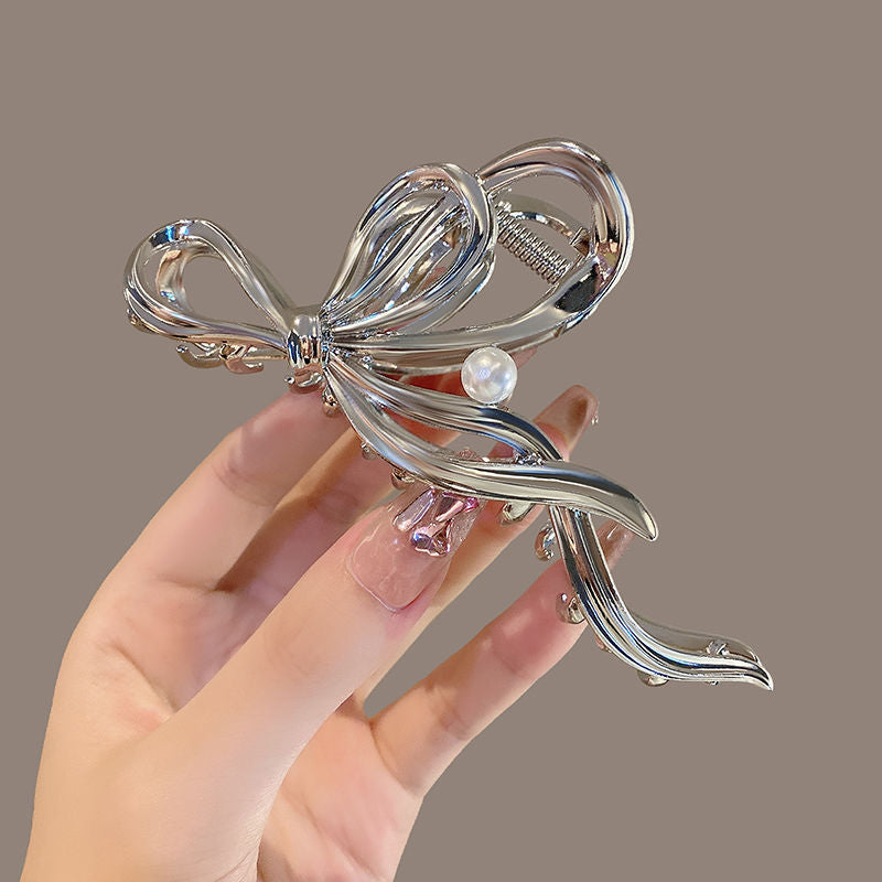 Elegant bow gripper for women, large hair plate, shark clip, cold style, back of head hair accessories, niche styleclassy hair clip