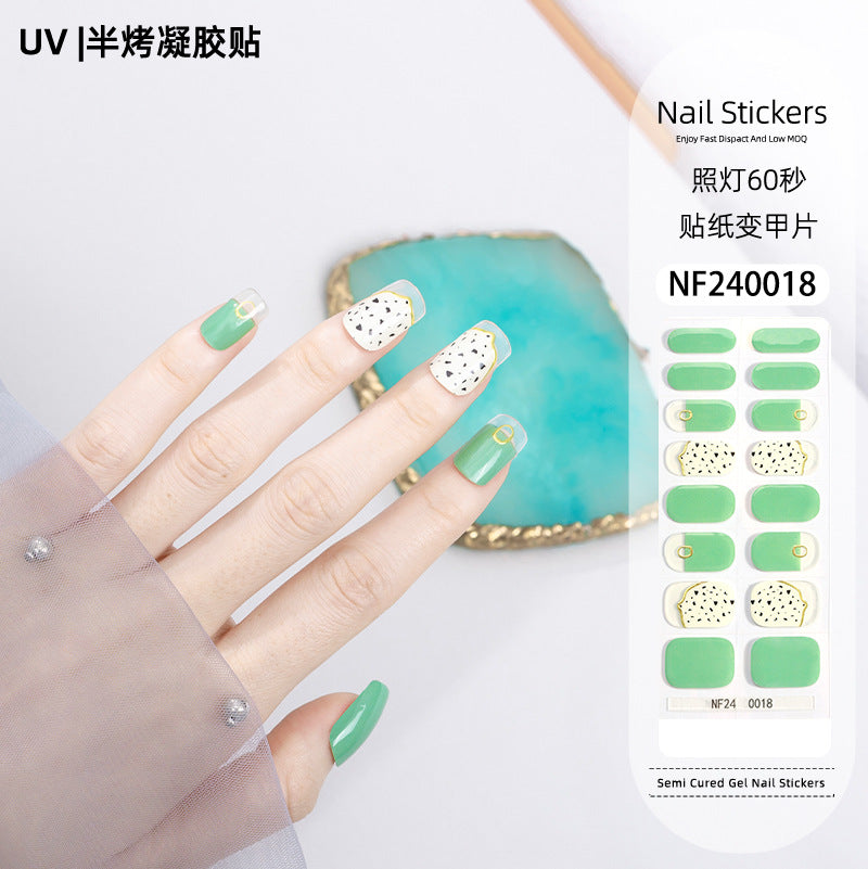 Zhengxiang custom gel nail art stickers french bronzing uv phototherapy semi-cured nail stickers ice transparent nail art stickers wholesale