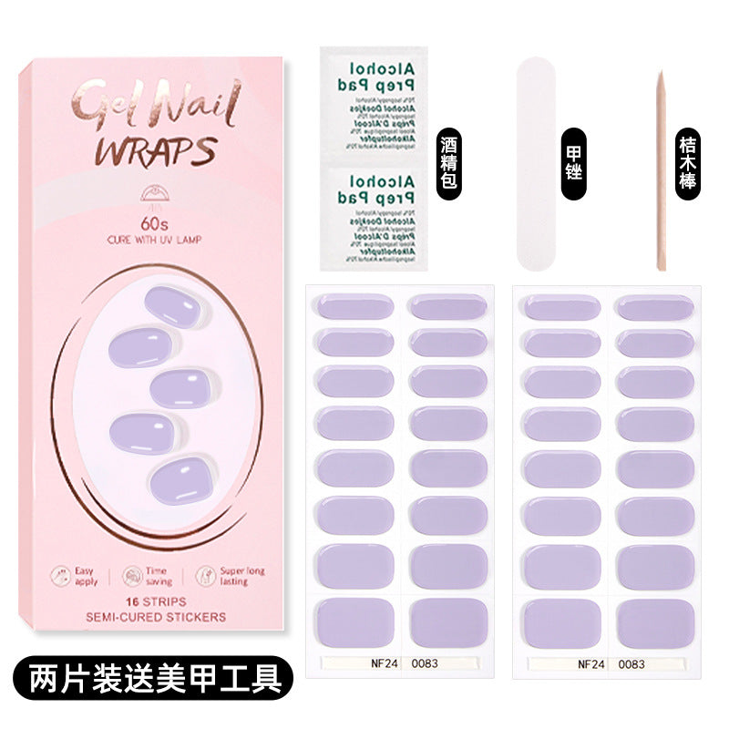 Zhengxiang custom gel nail stickers solid color 32 fingers two-piece set korean uv light semi-cured nail stickers waterproof