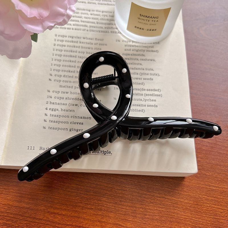 Korean style sweet & cool polka dot hair claw clip - large size, high-end, for thick hair - shark clip for the back of the head - hair accessories for women