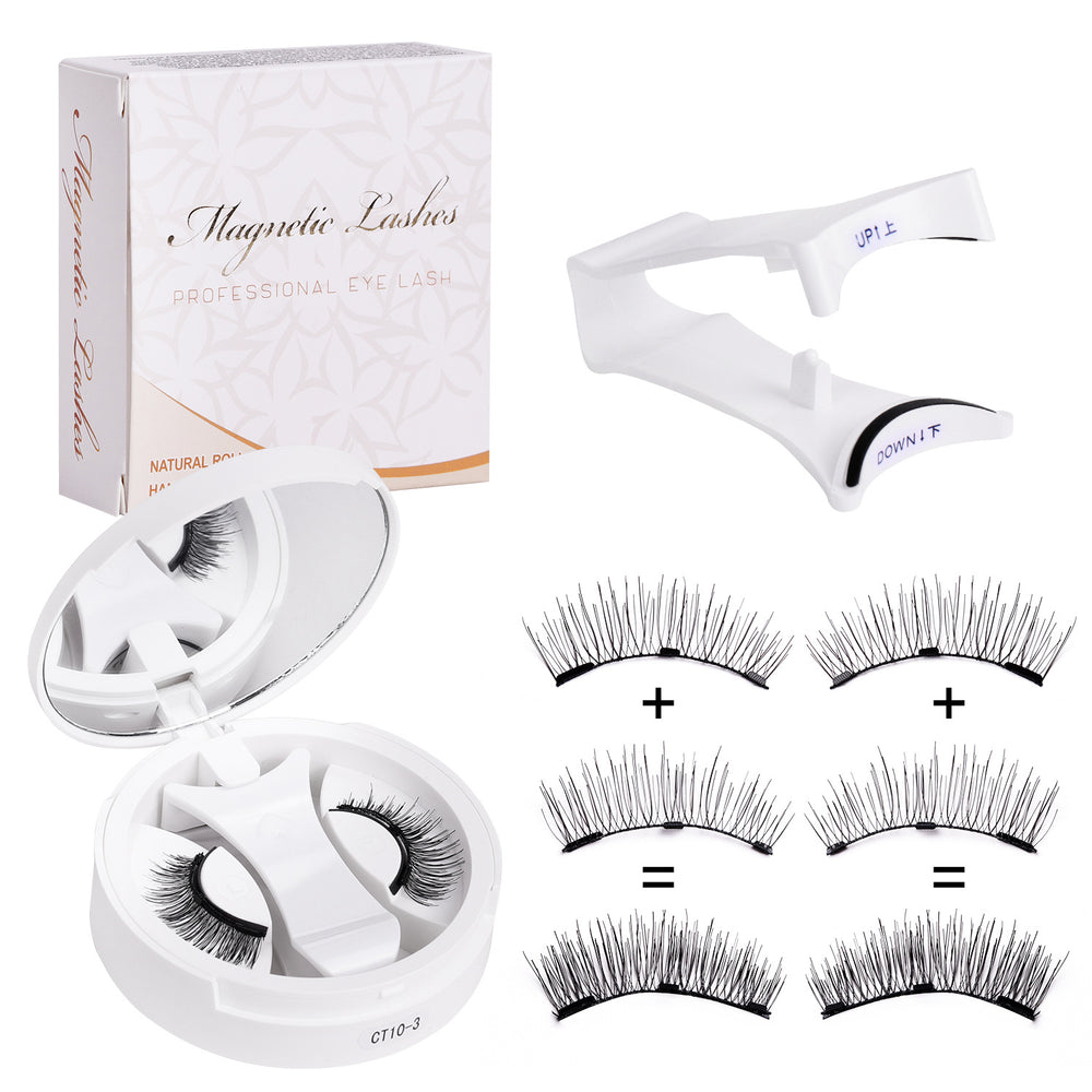 Pingdu magnetic false eyelashes all-in-one box cross-border fashion thick 2 pairs black stem eyelash curler set factory wholesale