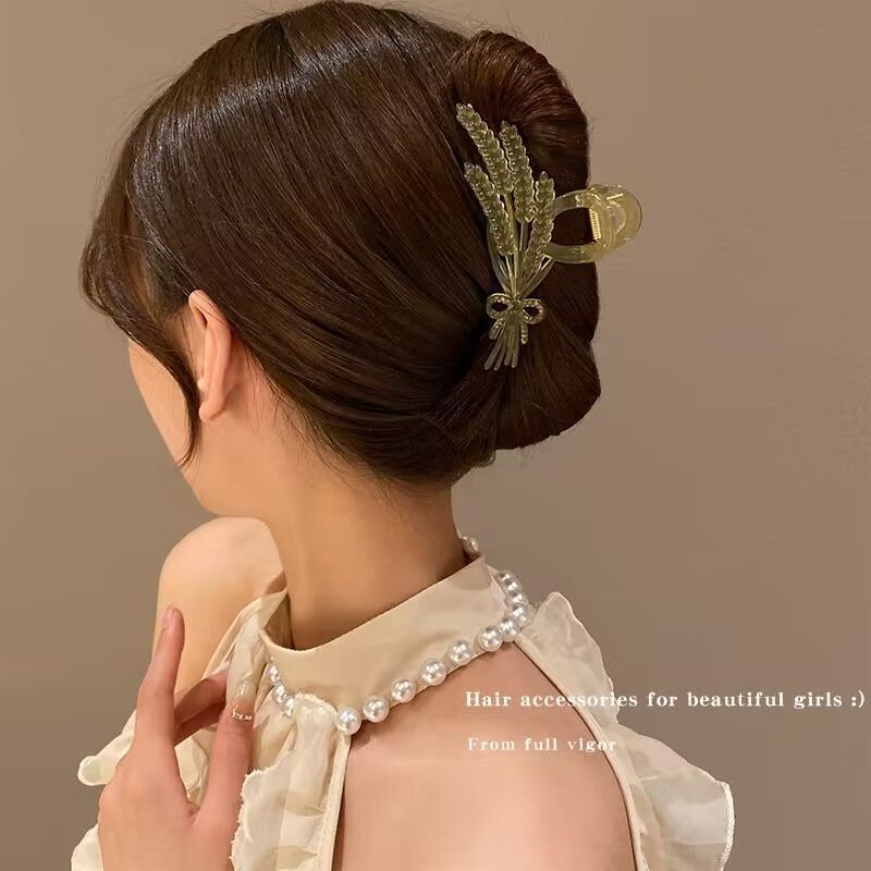 Wheat design classy hair clip, back of head, hair clip, women's summer large size elegance shark clip hair accessories