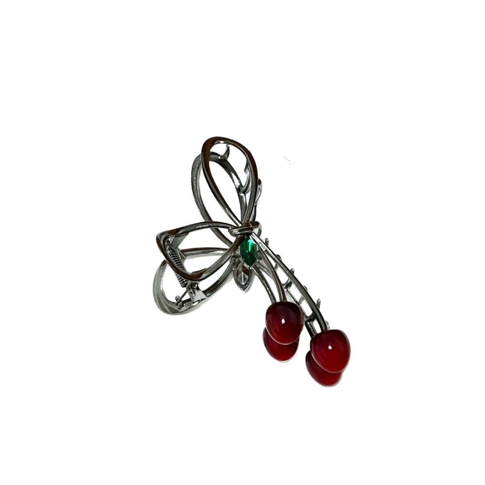 Korean sweet cherry bow hair claw clip - fresh & chic hair styling clip - minimalist & elegant hair accessories for women