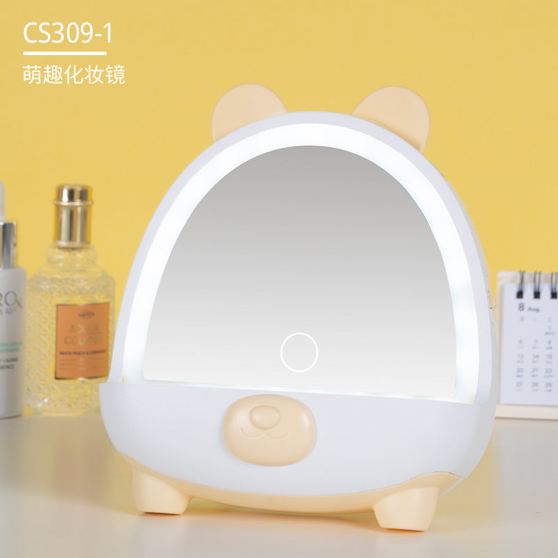 Cute makeup mirror portable mirror led rechargeable makeup mirror with light plastic storage home desktop home mirror