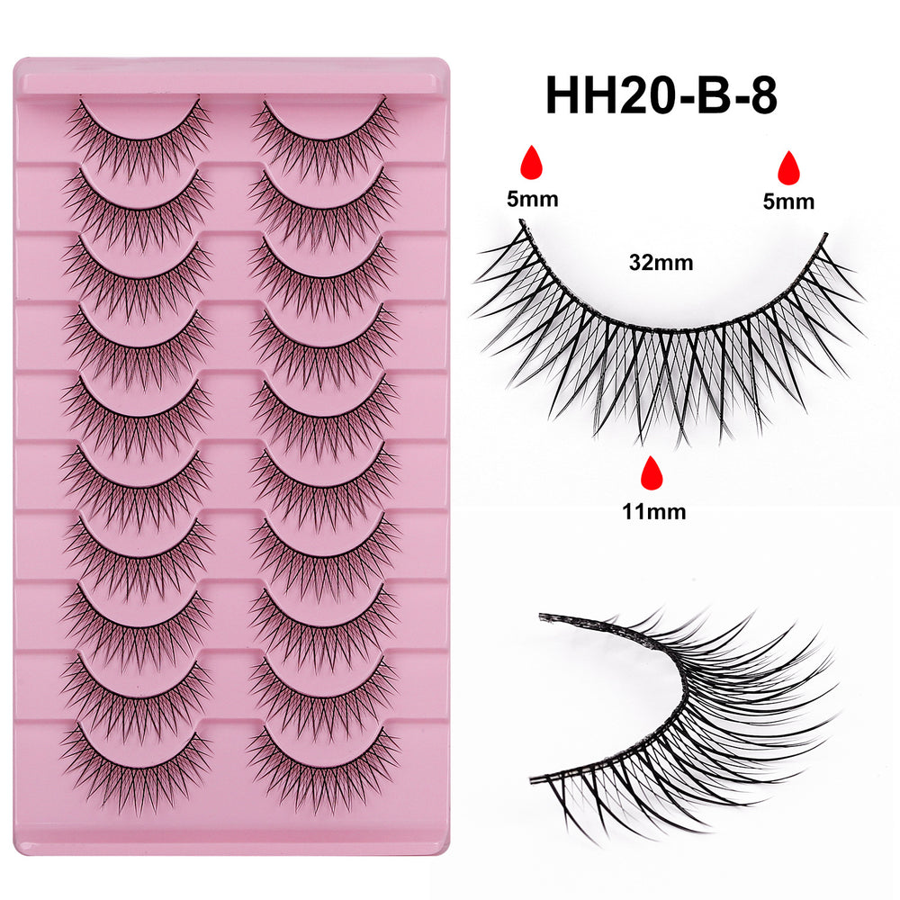 Fake eyelashes - no glue needed, 10 pairs acrylic natural simulation black stem thin stem comic eyelashes, one-piece cosplay makeup
