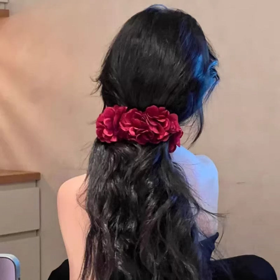 Yi mengling's same style burgundy flower large banana clip moana mermaid style clip classy hair clip