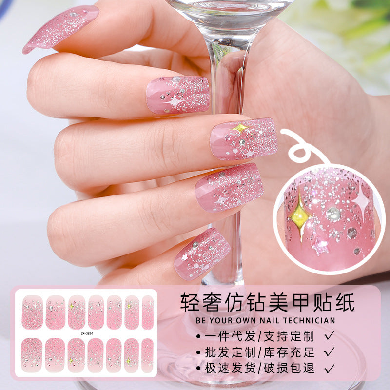 Zhengxiang factory customized japanese and korean nail art stickers hot stamping 5d epoxy imitation diamond starburst christmas nail stickers full stickers wholesale