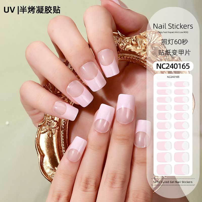 Zhengxiang personalized french gel manicure stickers uv phototherapy semi-cured gel nail stickers gel nail manicure stickers